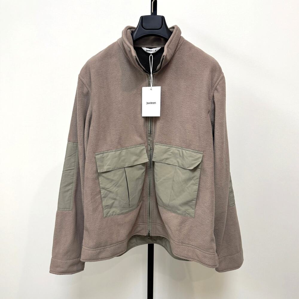 3sixteen Fleece Zip Up Stone Grey Sage Green Pocket Jacket XXL NEW Military Coat